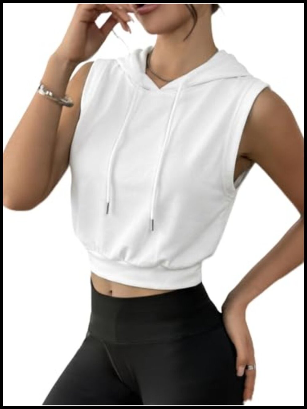 Sleeveless Hooded Crop Tank Top Cotton Elastane Gym Workout Shirt